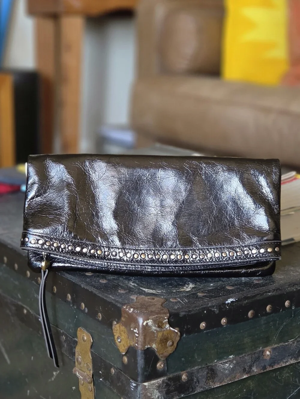 HOBO Zeal Black Leather Foldover Clutch